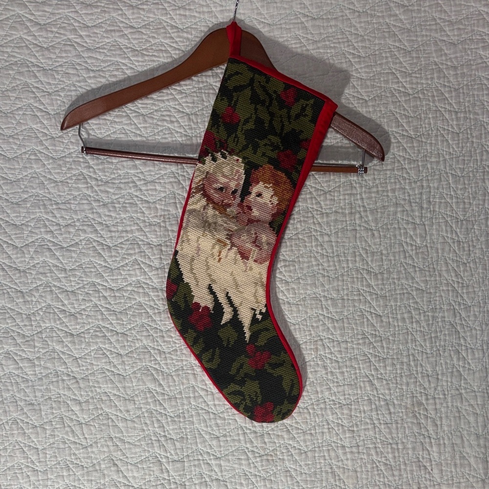 Festive Tapestry Christmas Stocking with Red and Green Accents